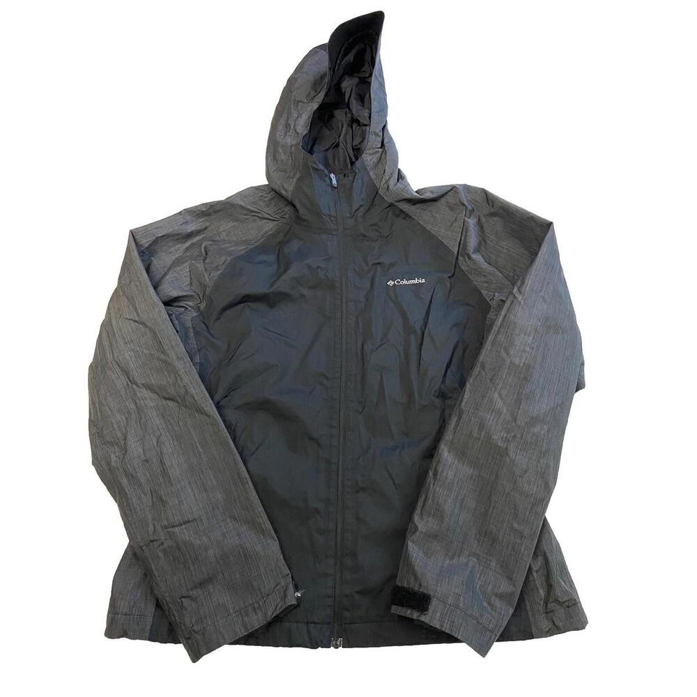 Womens COLUMBIA Black/Gray Omni Heat Hooded Rain Jacket Sz M